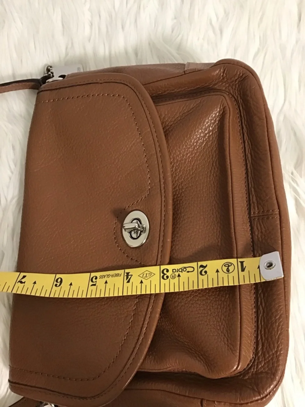 COACH Leather Flap Crossbody Bag Brown Pebble Leather Silver Hardware EUC